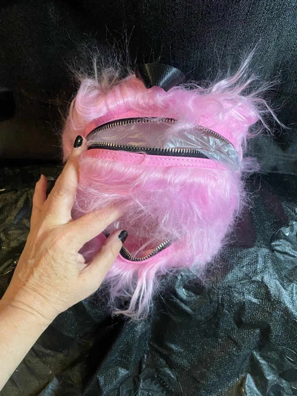 Sugar Thrillz Pink Fuzzy Kids Backpack - Picture 3 of 6